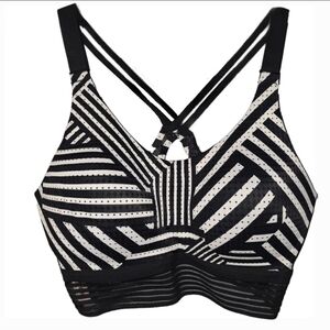 Victoria's Secret Sport Sports Bra Mesh Black & White Striped Racerback Size 32D